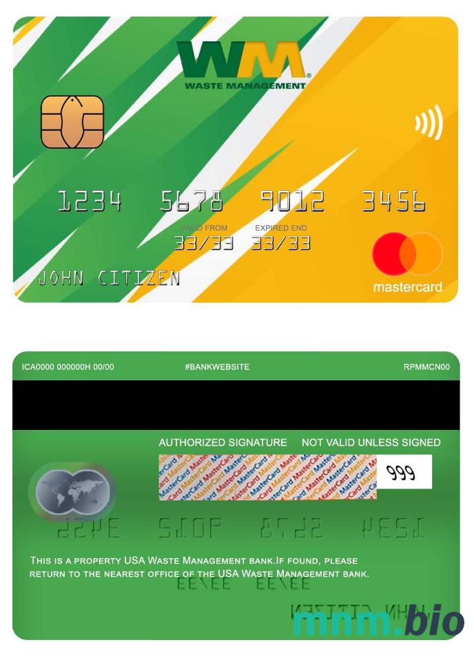 USA Waste Management bank przykład karty mastercard w formacie PSD